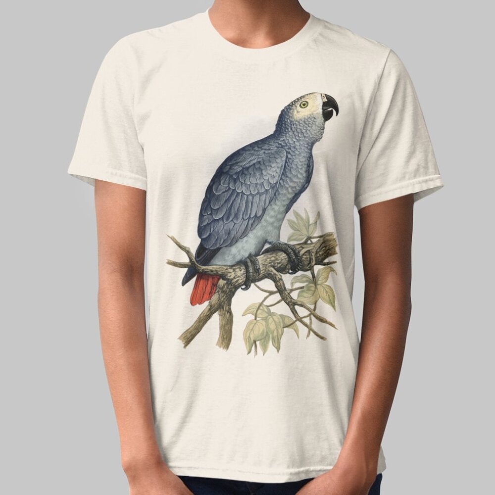 African Grey Parrot Vintage Print Short Sleeve Graphic Tee T-shirt S M L XL
